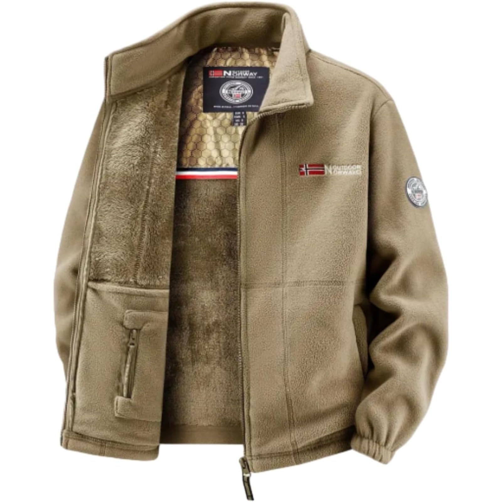 WINDEHAO Unisex Double-layer Padded Warm Jacket, Polar 360 Tactical Jacket Fleece Jackets Double-Layer Fleece Hooded Sherpa Jacket (M,khaki)