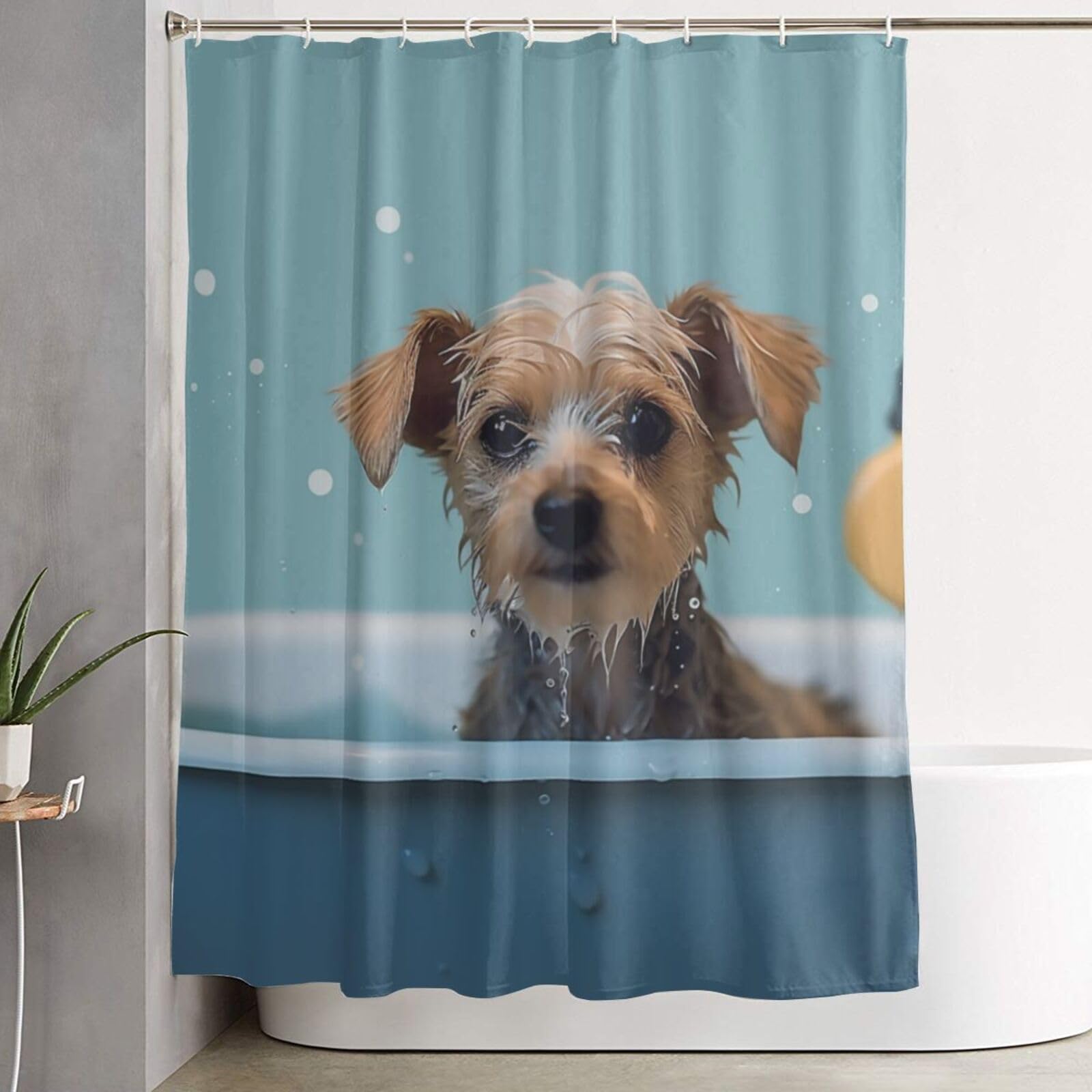 Rideau de douche imperméable et épais motif chien rigolo avec 12 crochets