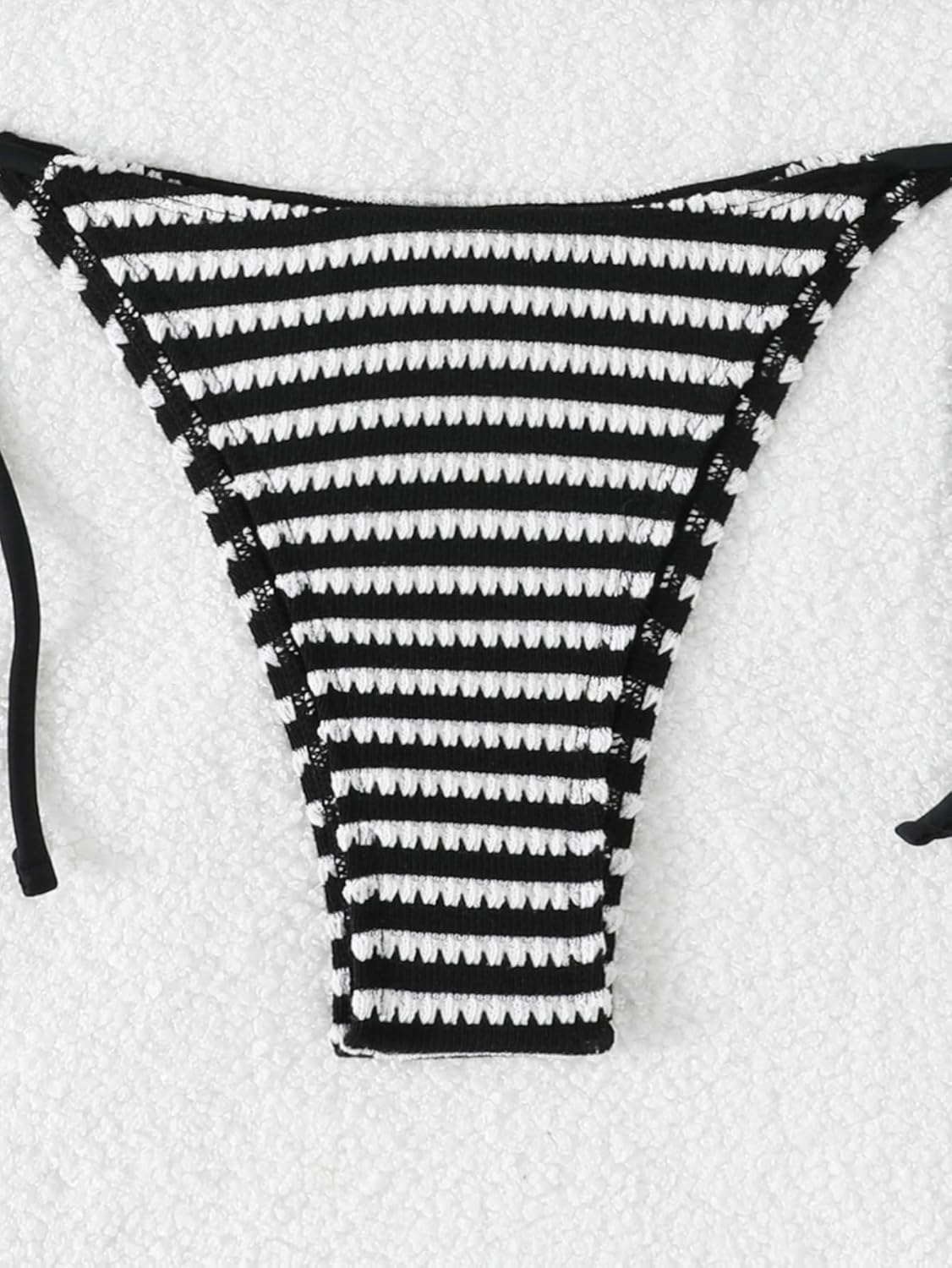 SEGT Women's Colorblock Stripes Triangle Bikini Set 2 Piece Thong Bathing Suit Halter Tied Cheeky High Cut Swimsuit - Image 4