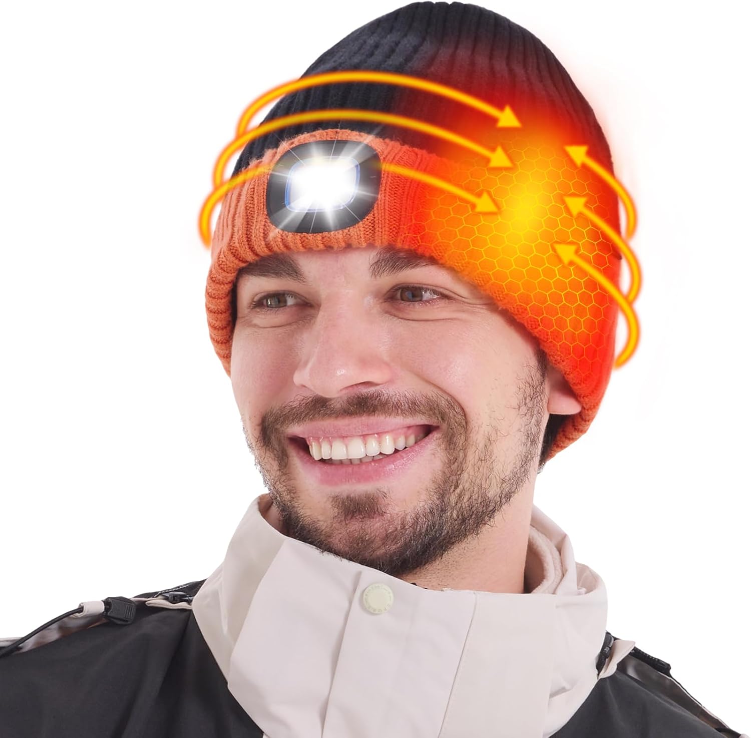 Heated Hat with Led Light, Knit Heated Beanie with 5V 4000mAH Rechargeable Battery Gifts for Men and Women