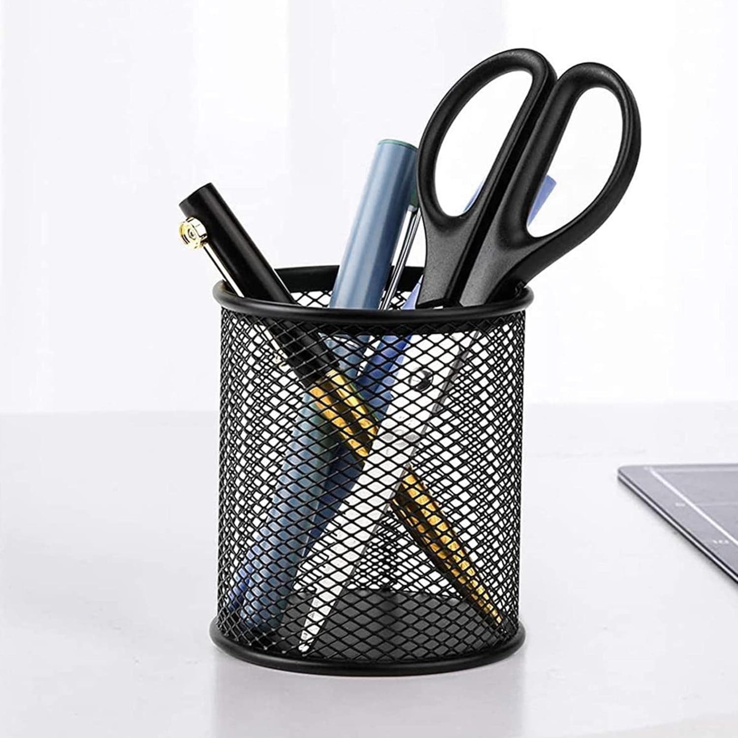 RAYLU PAPER® - Round Metal Mesh Desk Pen Holder, Grid Pencil Holder, Office Desk Organizer with 90mm Diameter (Histacho)