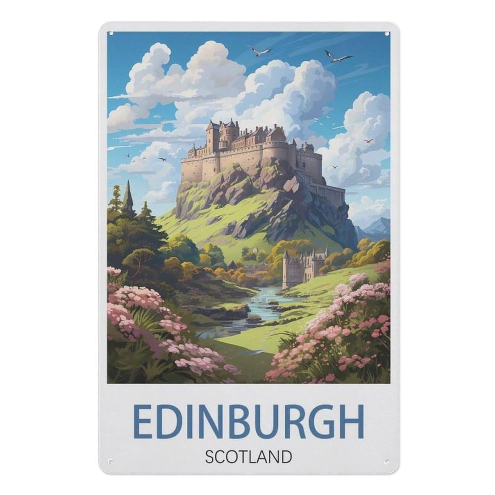 Pgcksk A5 Edinburgh Castle Scotland，Retro Metal Tin Sign Vintage Sign For Home Coffee Wall Decor(15X30cm）6X12 Inch-U87