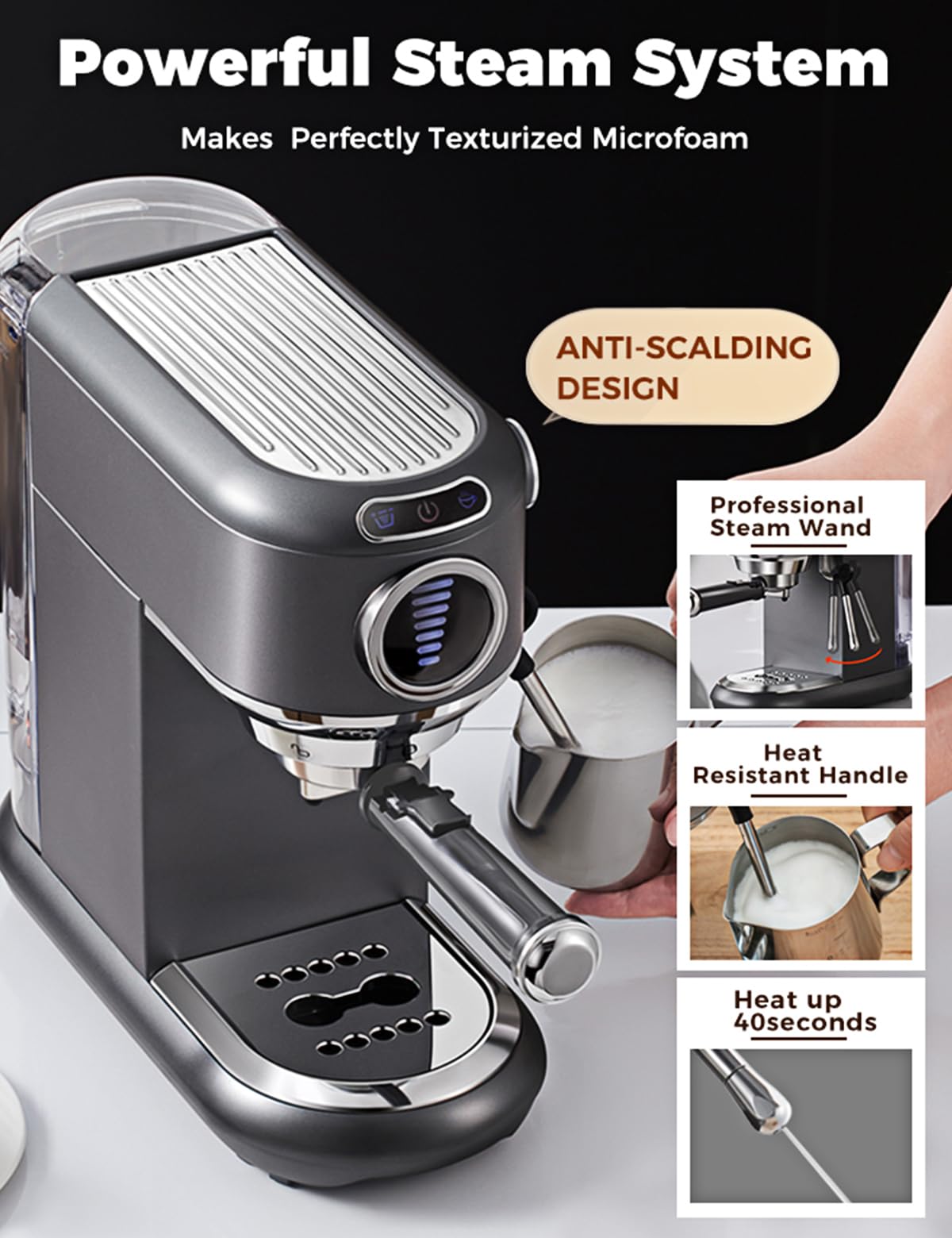 CAFELFFE Macchina per caffè espresso con montalatte, macchina per caffè caldo e freddo, per capsule Nes* e DG*, cuscinetti ESE e fondi per caffè, 7 livelli di selezione del quantitativo di caffè