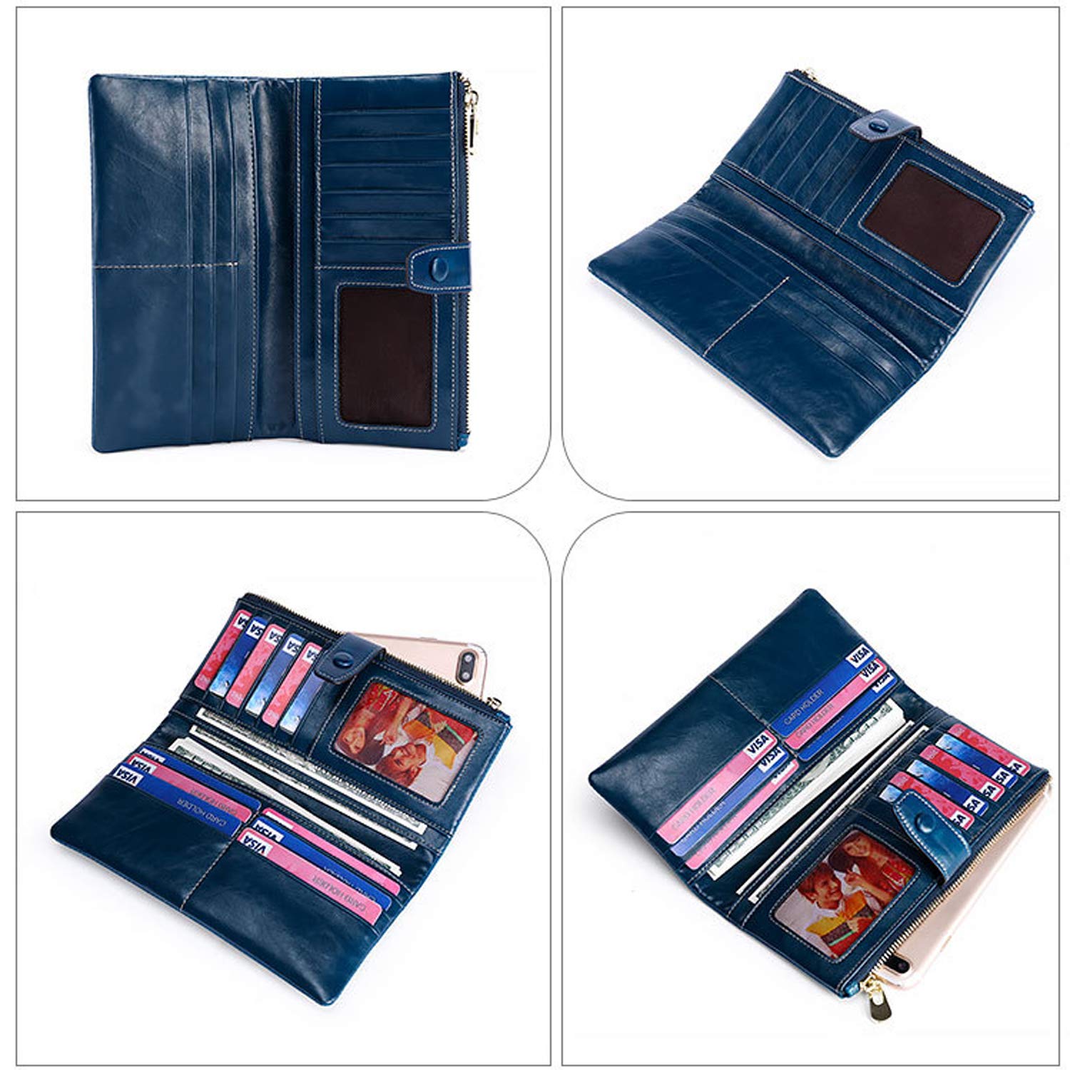 FANDARE Moda Portafogli RFID Portamonete da Donna Pochette Uomo Clutch Portafogli Pelle Porta Carte di Credito Portafogli con Porta Biglietti da Visita Porta Banconote Festa Portafoglio Blu