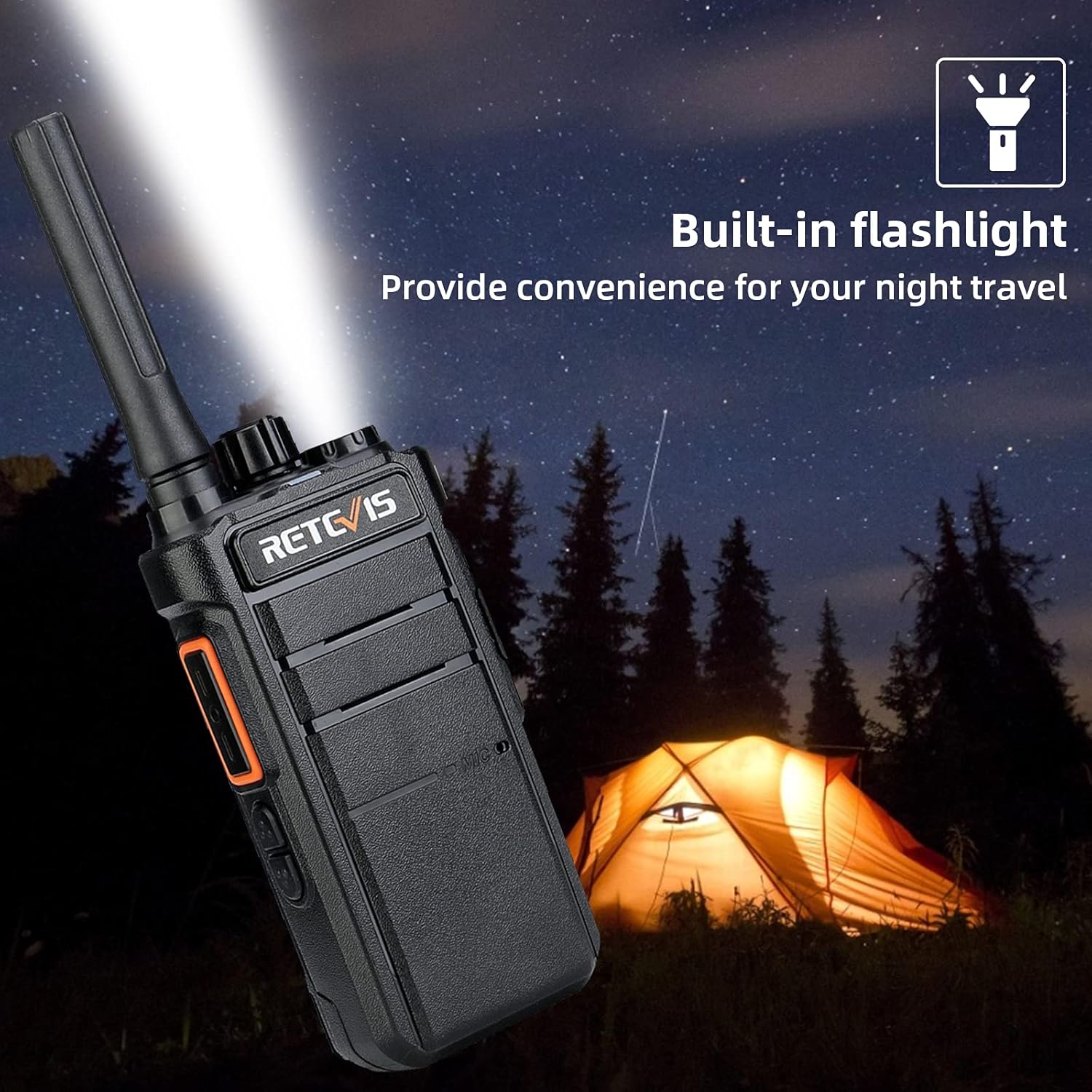Retevis RB26 Walkie Talkies Long Range, Extended Range Two-Way Radios, Repeater Compatible, 2000mAh Rechargeable Battery, USB-C Charging, Flashlight, Emergency Radios for Camping,Hiking(2 Pack)