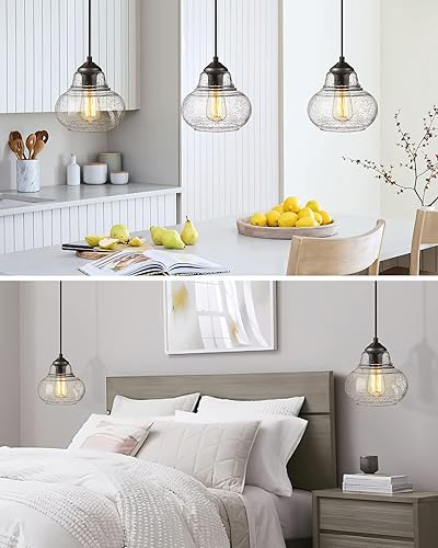 Miniatura 5 de ELYONA Lámpara colgante industrial de cristal de burbujas para isla de cocina, lámpara colgante Fxiture moderna de vidrio soplado a mano para