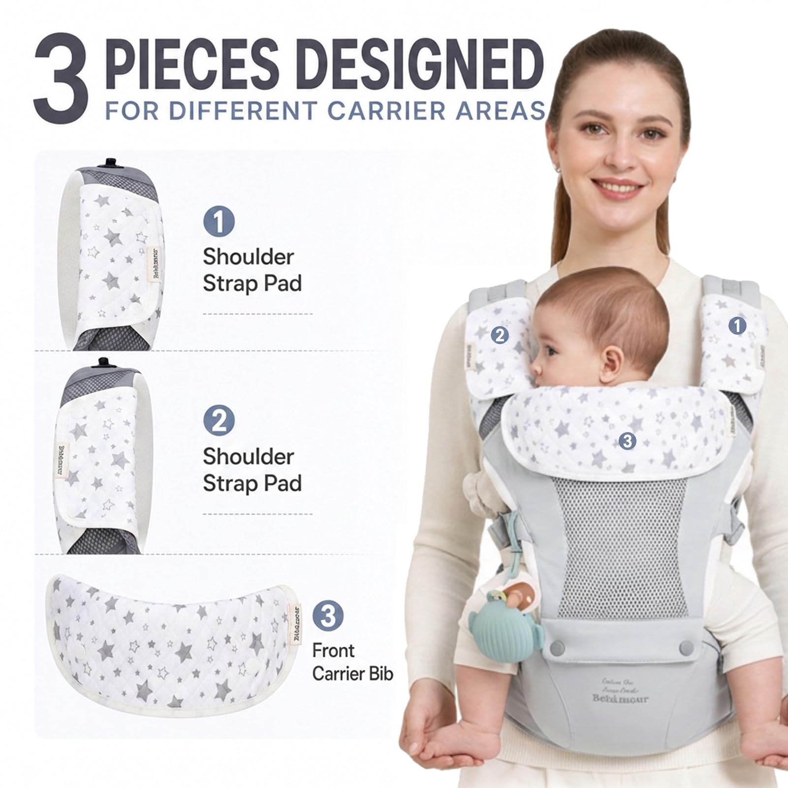 Bebamour Almohadillas de dentición para portabebés, baberos de baba 100% algodón para portabebés para recién nacidos y niños pequeños