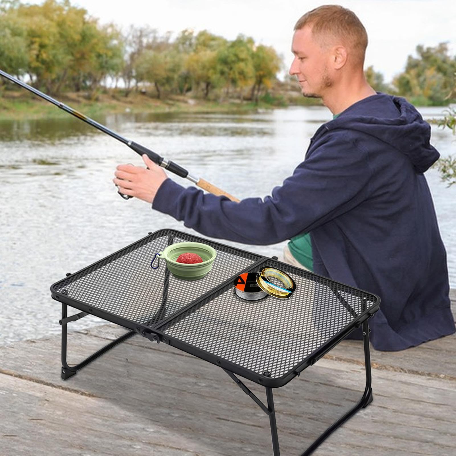 Table De Pique-Nique Pliante Portable Bureau de 60 x 40 cm avec plateau en | Table Grill En Métal pour le Camping, le Barbecue, Cuisine, Hayon, Pêche, Plage, Jardin