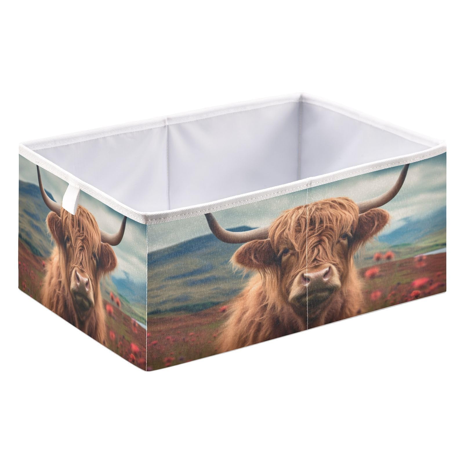 Kigai Highland Cow Cube Storage Bin, 11x11x11 in Collapsible Fabric Storage Cubes Organizer Portable Storage Baskets for Shelves, Closets, Laundry, Nursery, Home Decor