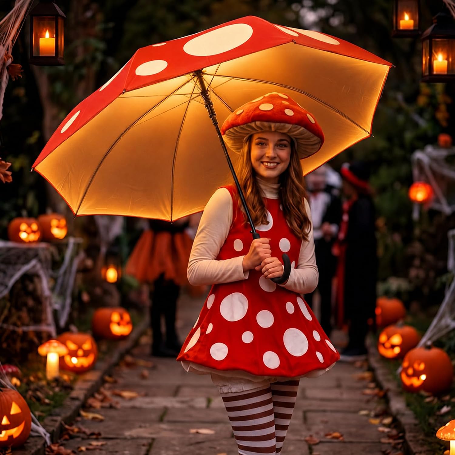 Roowest Halloween Mushroom Costume Accessory Automatic Umbrella with Light