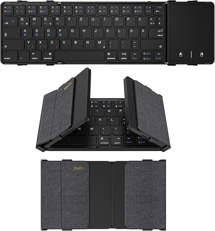 Echaar Összehajtható Bluetooth Billentyűzet Érintőpaddal - QWERTZ Kiosztású Hordozható Klaviatúra iPad, Okostelefon, Tablet, PC és Laptop Es