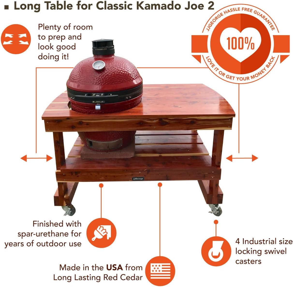 JJGeorge Grill Table for Classic Kamado Joe II - Free Table Cover Included