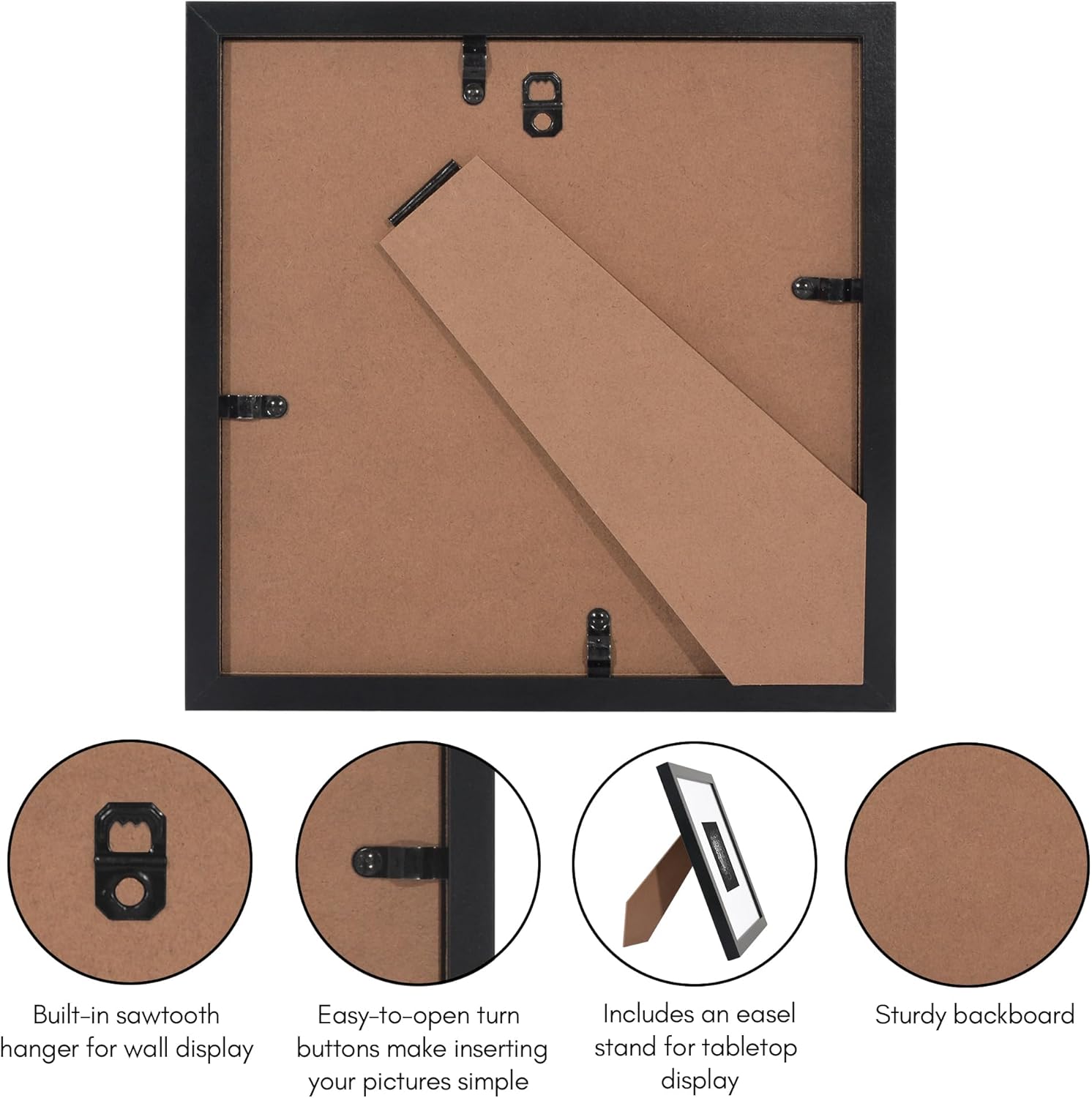 Americanflat 8x8 Picture Frame with Shatter-Resistant Glass - Set of 9 - Use as 4x4 Frame with Mat or Display 8x8 Photo Without Mat - Galleria Collection - Square Frames for Tabletop and Wall - Black