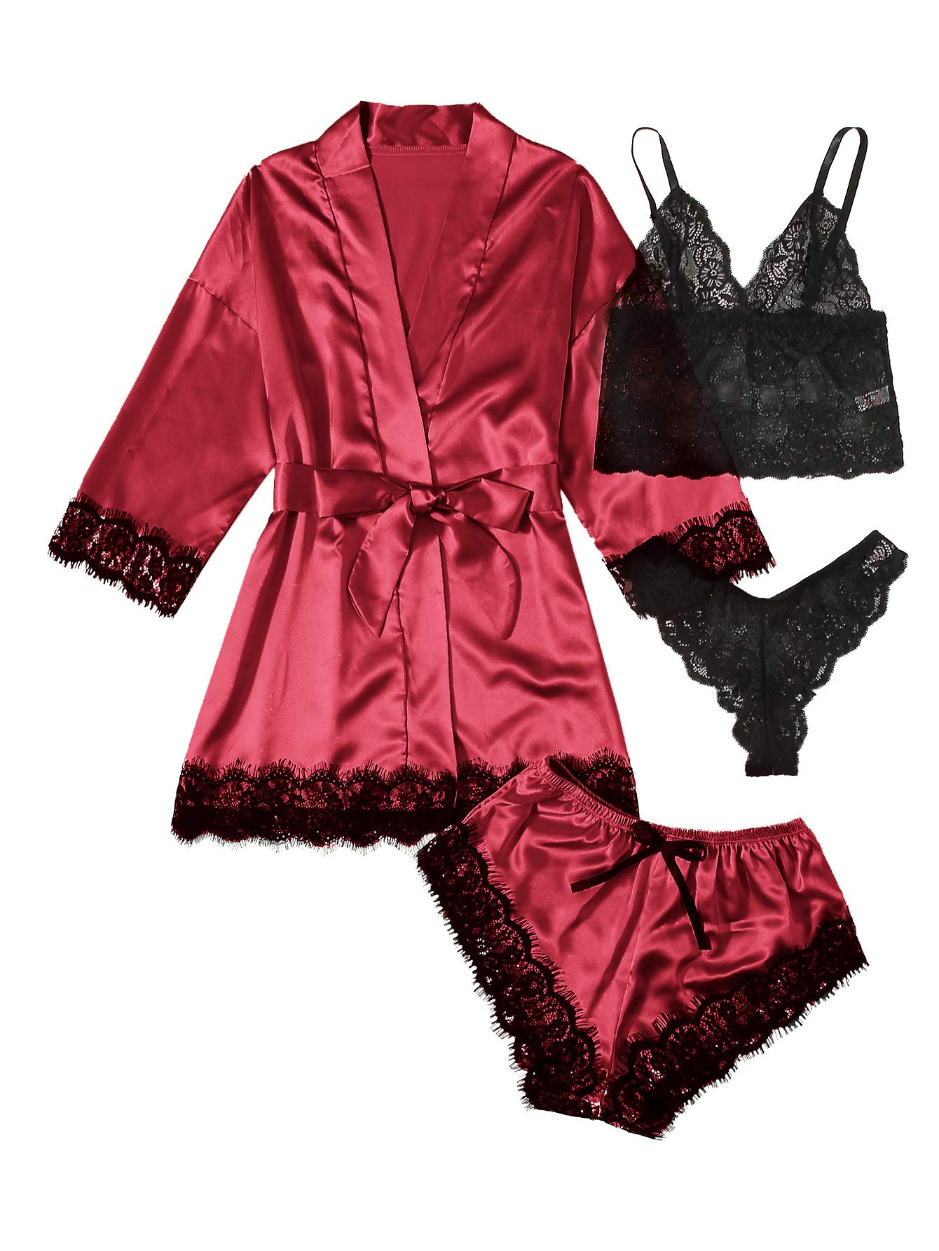Luxe Satin Sleepwear with a Flirty Twist - Burgundy main image 0