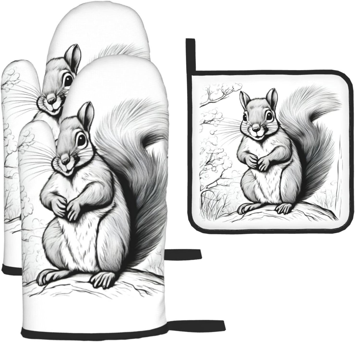 Cartoon Squirrel Print Heat Resistant Microwave Gloves, Used for Baking, Cooking, and Fashion Kitchen Essentials