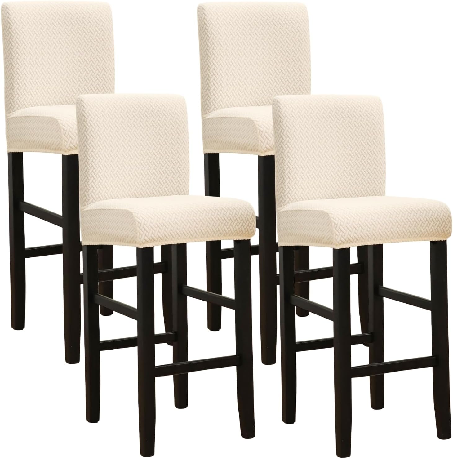 SPRINGRICO Bar Stool Covers Set of 4, Stretch Washable Barstool Seat Covers with Backs, Removable Counter Height Chair Covers for Kitchen Dining Room Cafe (S3-Warm Cream, 4PCS)