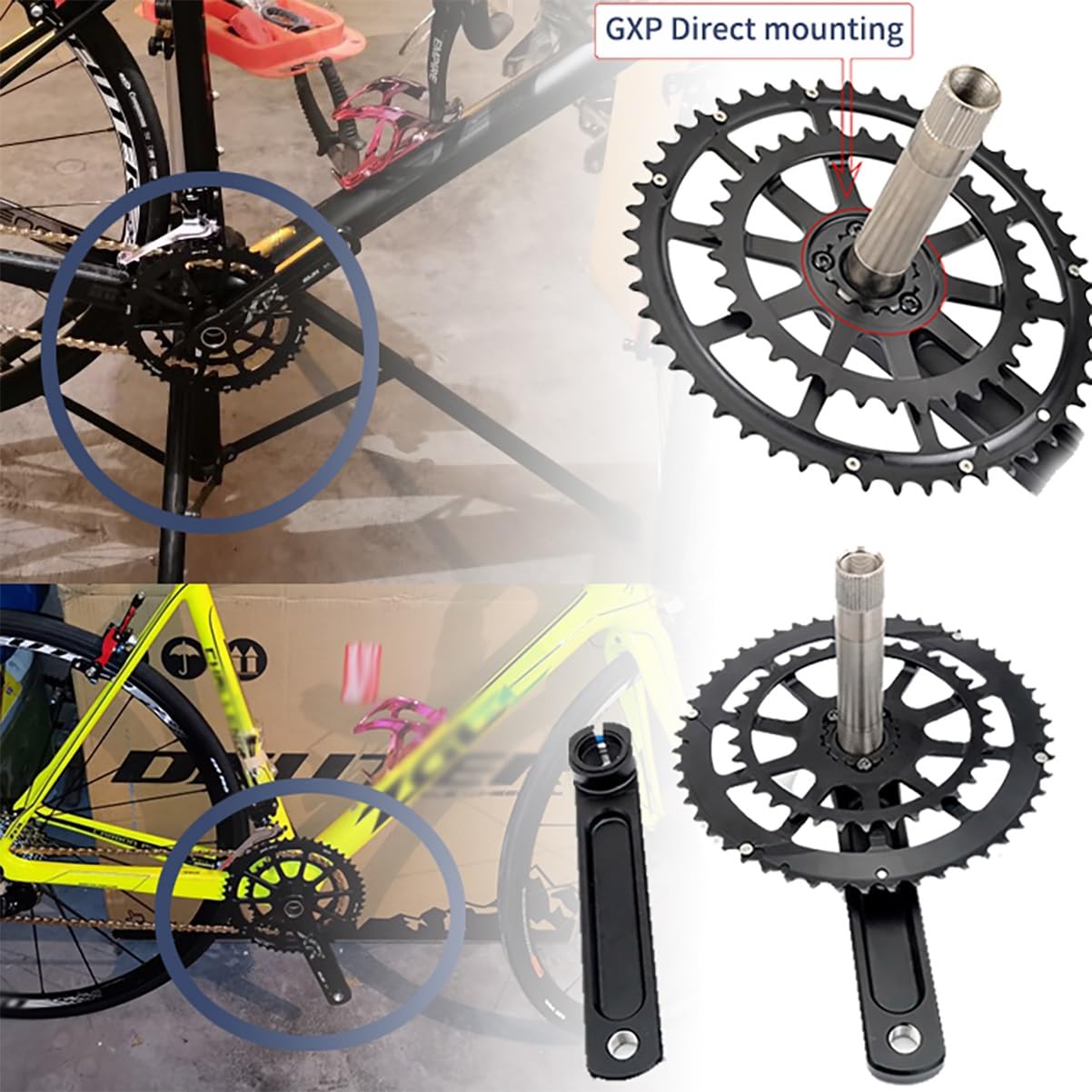 165/170/172,5/175 Mm Set di Pedivelle per Bici da Strada Lega di Alluminio Guarnitura GXP con BB 50-34T/ 52-36T /53-39T Doppio Ingranaggio per 9-12 velocità(53-39T,175mm)