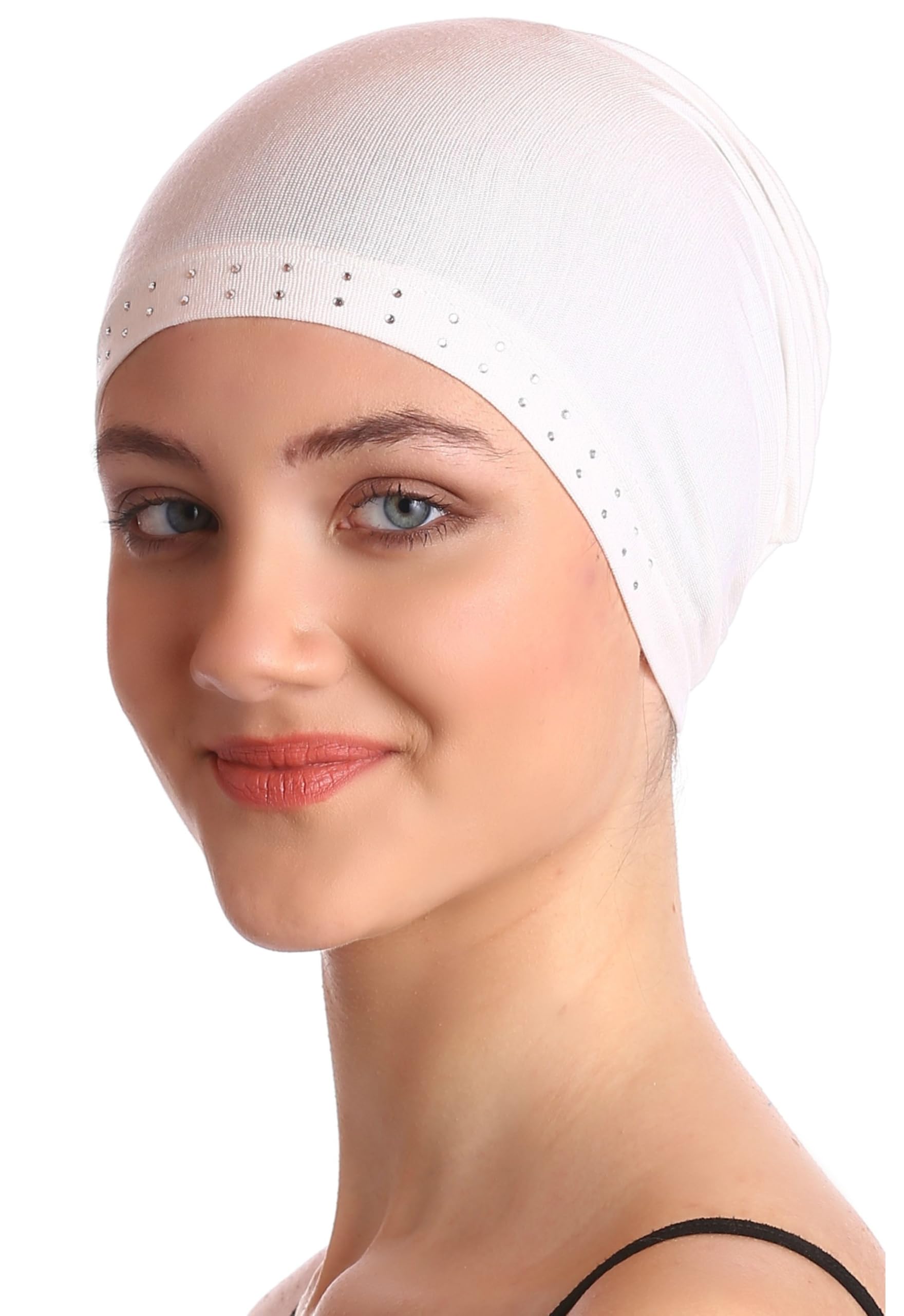 Deresina Jewelled Bamboo Chemo Hat for Women – Ultra-Soft Turban Headwear for Hair Loss, Elegant Beanie & Secure-Fit Headscarf Liner (Colour - Cream)