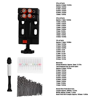 Adjustable Chuck Hand Drill Tool Set, High Speed Steel Twist Bit + 0.3-1.2mm Miniature Drill + Bench Vise for Craft Carving, Woodworking