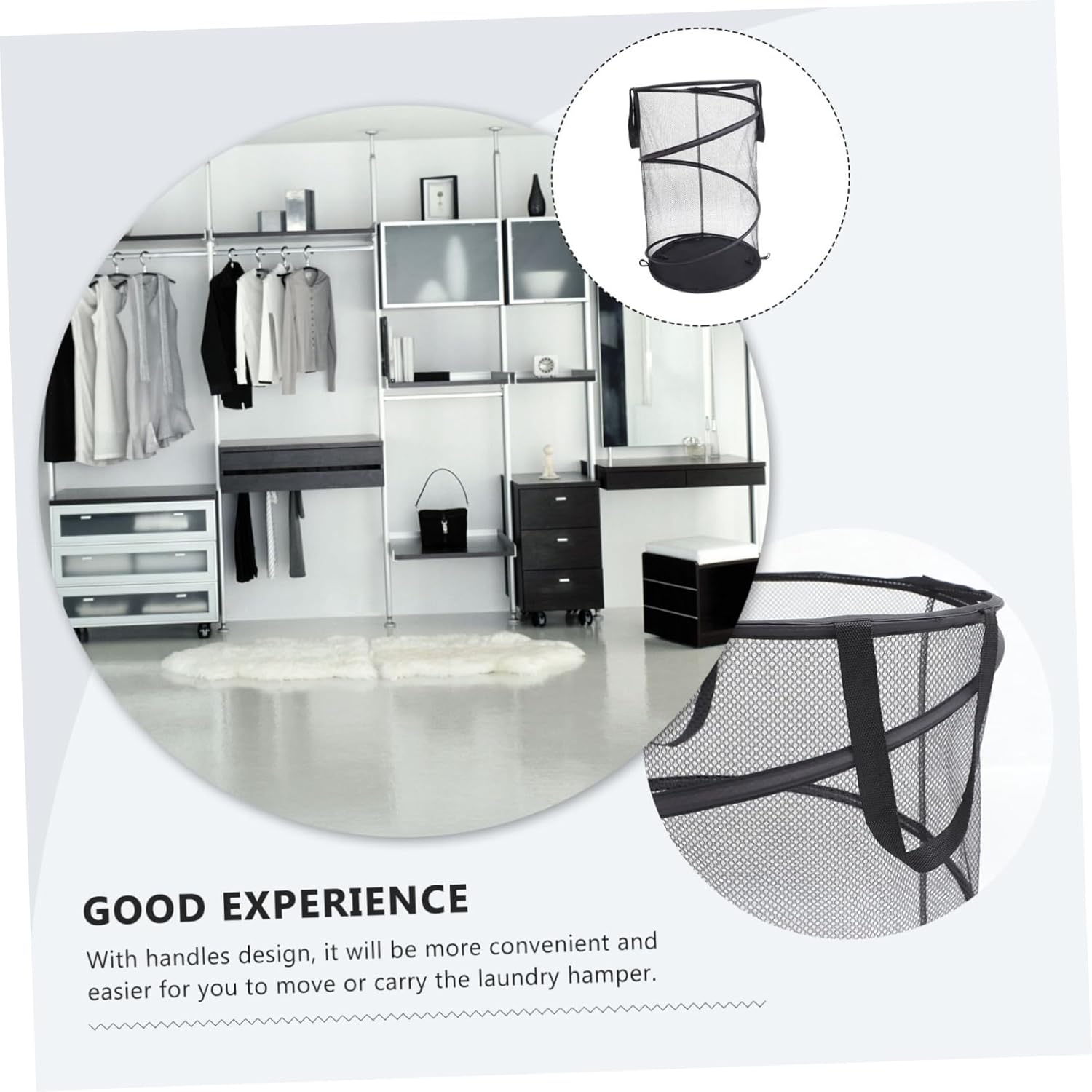 IMIKEYA Large Mesh Laundry Hamper with Handles Collapsible Household Storage Basket for Dirty Clothes Blankets and Portable Organizer for Bedroom Nursery Bathroom