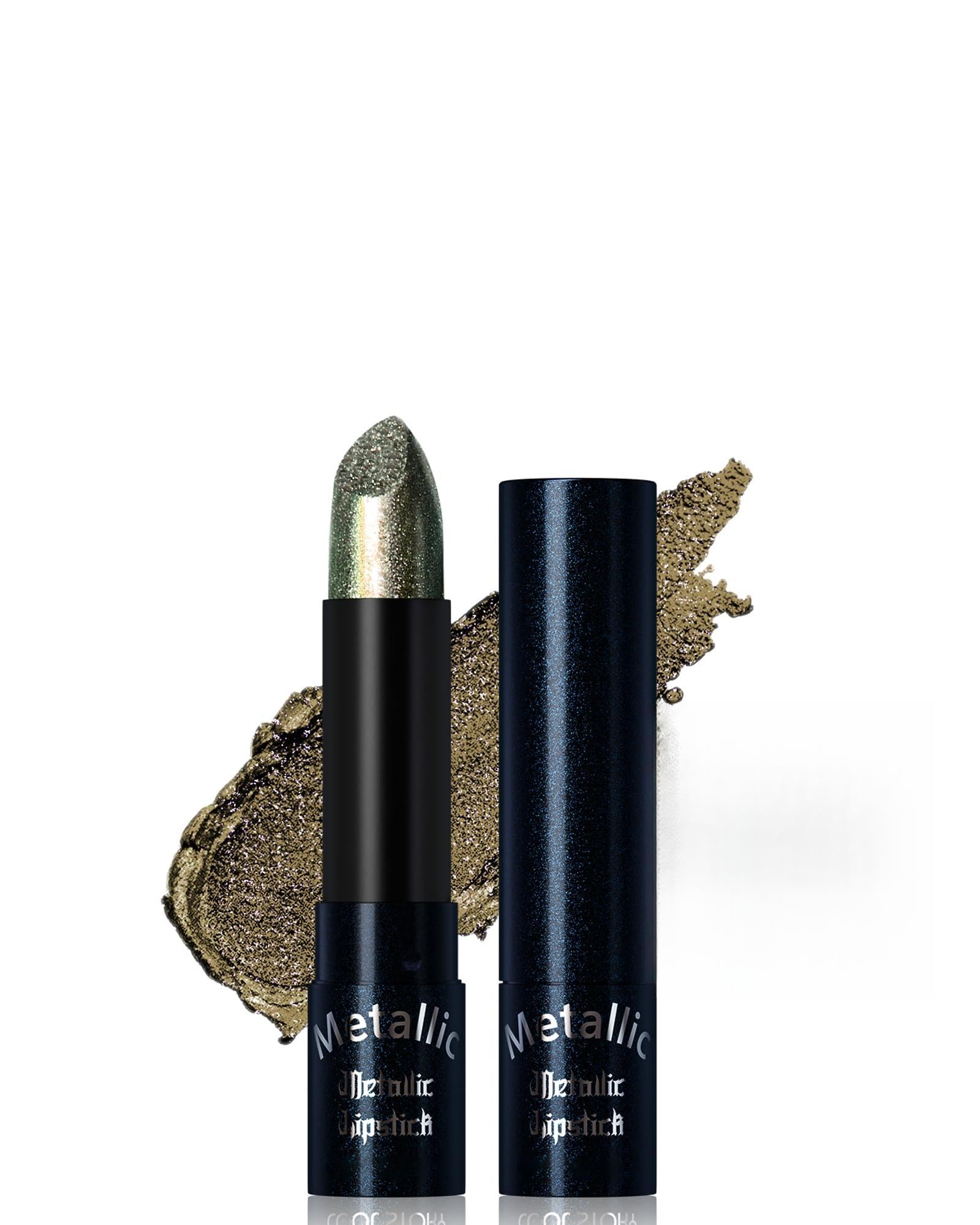 Glitter Dark Green Metallic Lipstick for Women,Long Lasting Shimmer Sparkling Diamond Lipstick Glitter High Pigmented Lip Gloss Metallic Matte Red Lip Color Stain Waterproof Halloween Lips Makeup-15