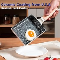 Vista 4 de Ceramic Coating Square Japanese Tamagoyaki Omelette Small Skillet, Non-stick Rectangle Egg Roll Pan with Wood Handle Blanco