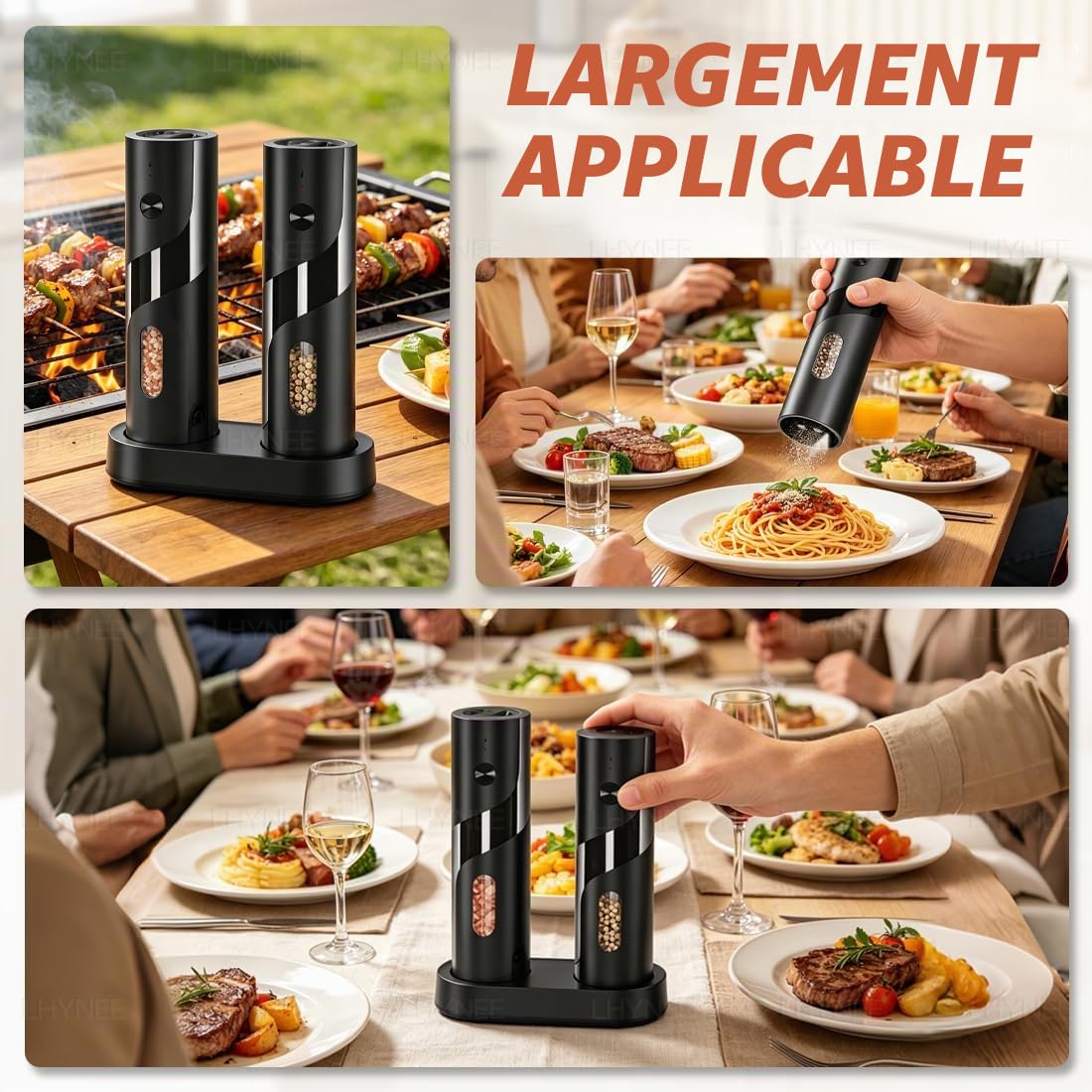 Moulin à Sel et Poivre Électrique avec Station de Charge–Contenant 110 ml,Recharge USB, 5 Niveaux de Mouture Réglables,Mécanisme de Broyage en Céramique,Incl.Brosse de Nettoyage et Éclairage LED.
