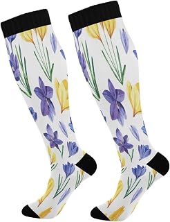 501 Compression Socks Watercolor Crocuses Athletic Socks Soft Sports Socks Non Slip Crew Socks For Outdoor Women Walking 40cm
