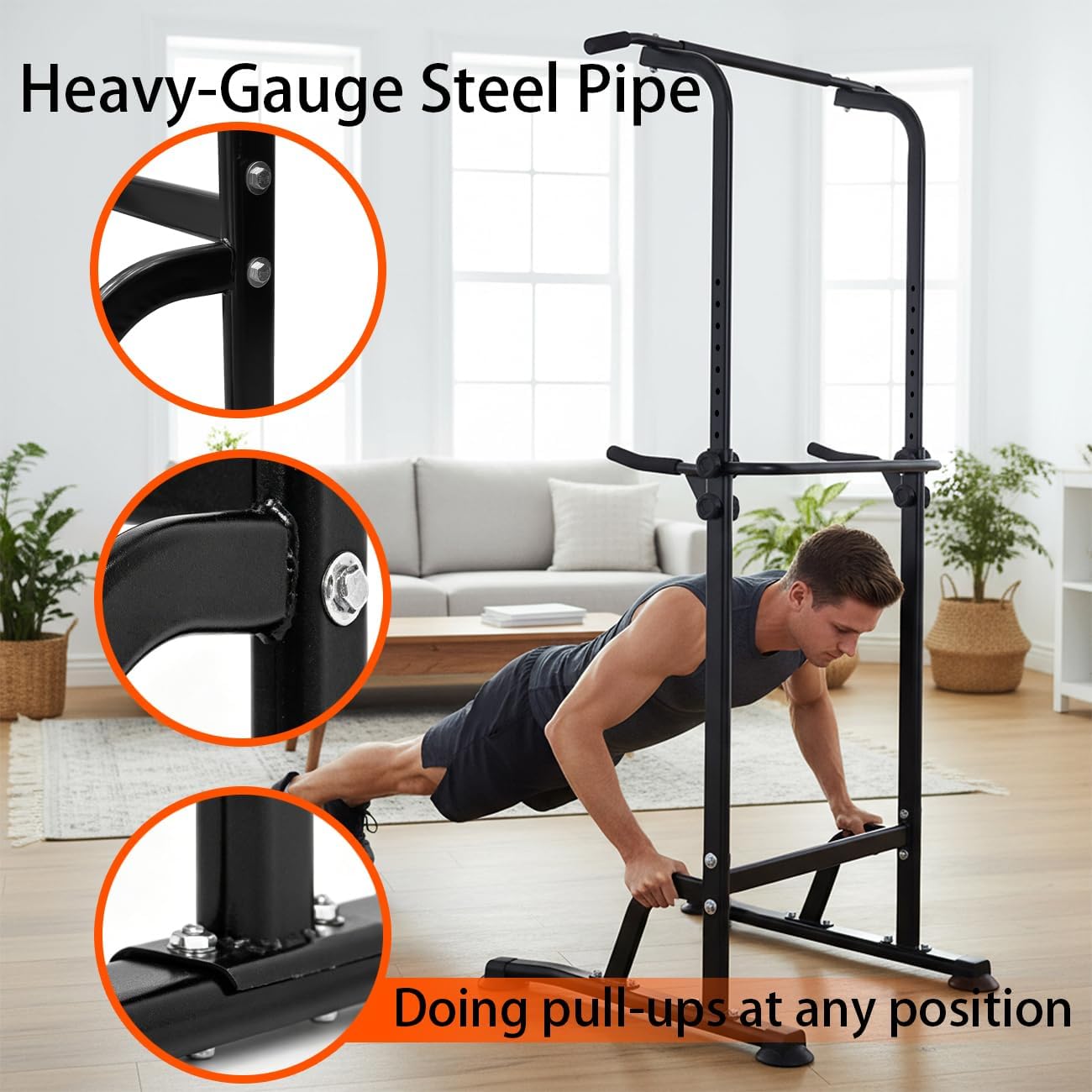 Rakon Power Tower Pull Up Bar and Dip Station, Multi-Function Home Gym, Strength Training Fitness Equipment, Height Adjustable Heavy-Gauge Steel Pipe
