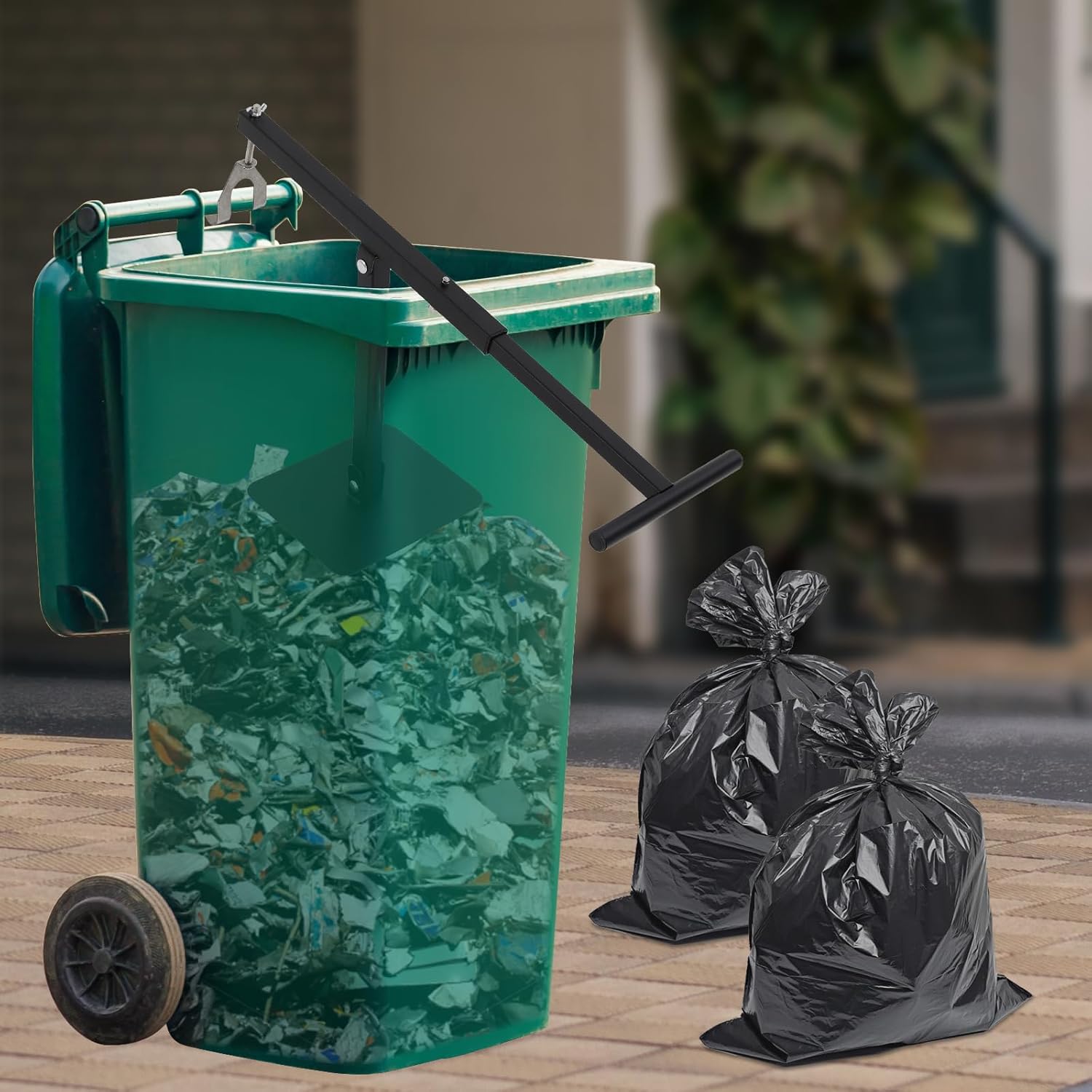 Manual Trash Compactor,Height Adjustable Trash Compactor with 2-Jaw Hook,Two-Stage Compaction Design Portable Small Trash Compactor for 54.5 Quart or 90.8 Quart Wheeled Trash Cans