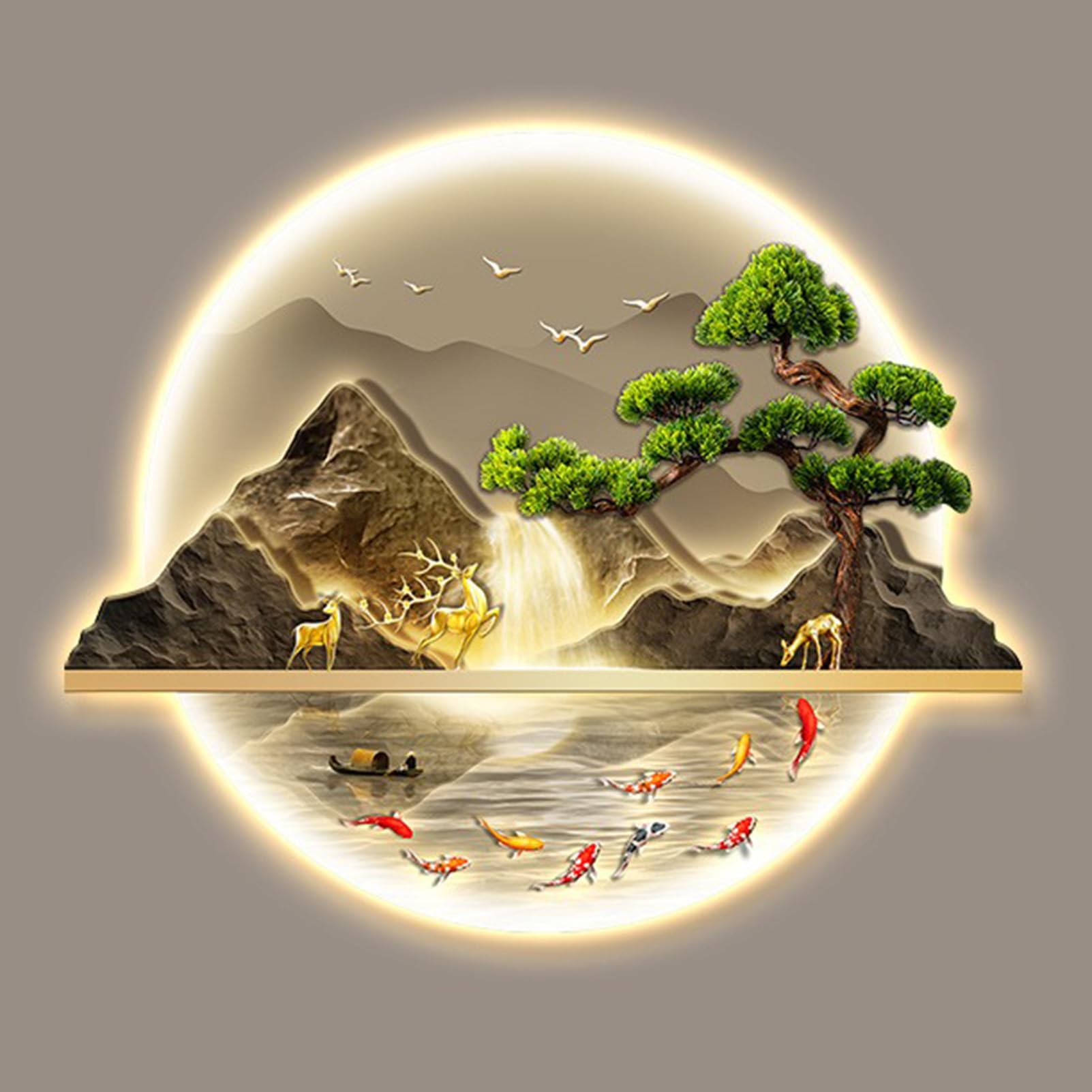 AZQOHMIS 3D Wall Sculptures with LED Light, Modern Oriental Art for Home, Office, and Corridor Decor