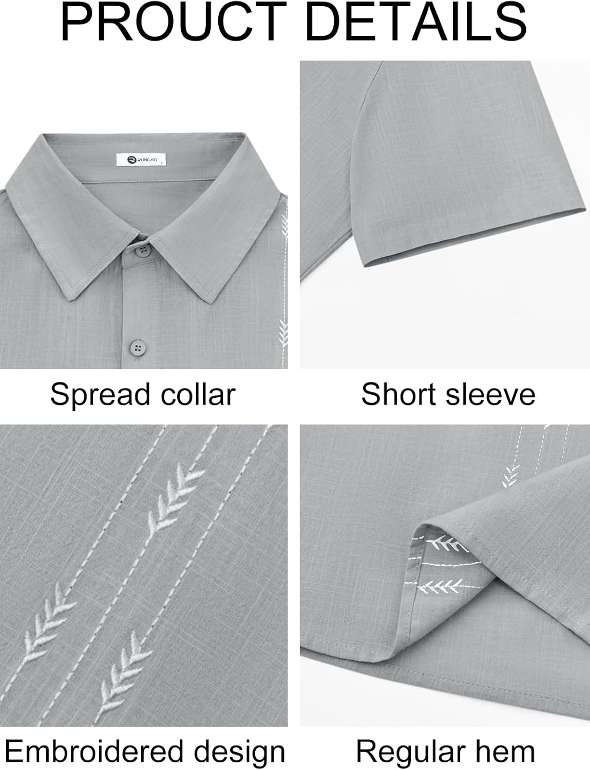 Runcati Mens Linen Shirt Guayabera Cuban Short Sleeve Button Down Cotton Summer Beach Hippie Shirts - Image 5