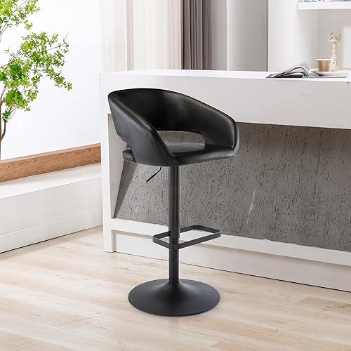 Miniatura 20 de Vogue Furniture Direct Taburete de bar ajustable con respaldo y brazos huecos, moderno taburete giratorio de piel sintética, silla de barra de Negro