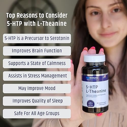 Miniatura 4 de Fórmula Serenity para aliviar el estrés para adolescentes y adultos con 5-HTP, L-teanina, vitamina B6, vitamina B12, magnesio. 60 cápsulas