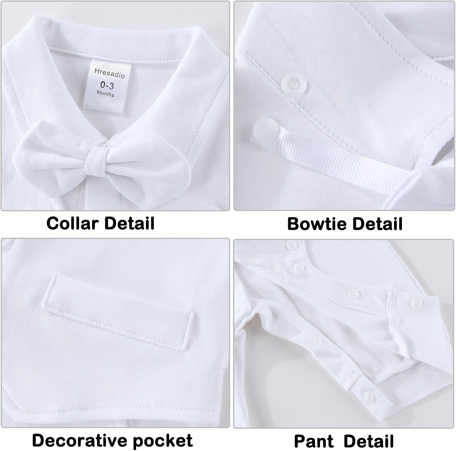 Baby Boy Gentleman Romper with Bow Tie Newborn Tuxedo Jumpsuit Baby Formal Outfits Clothes 0-18 Months