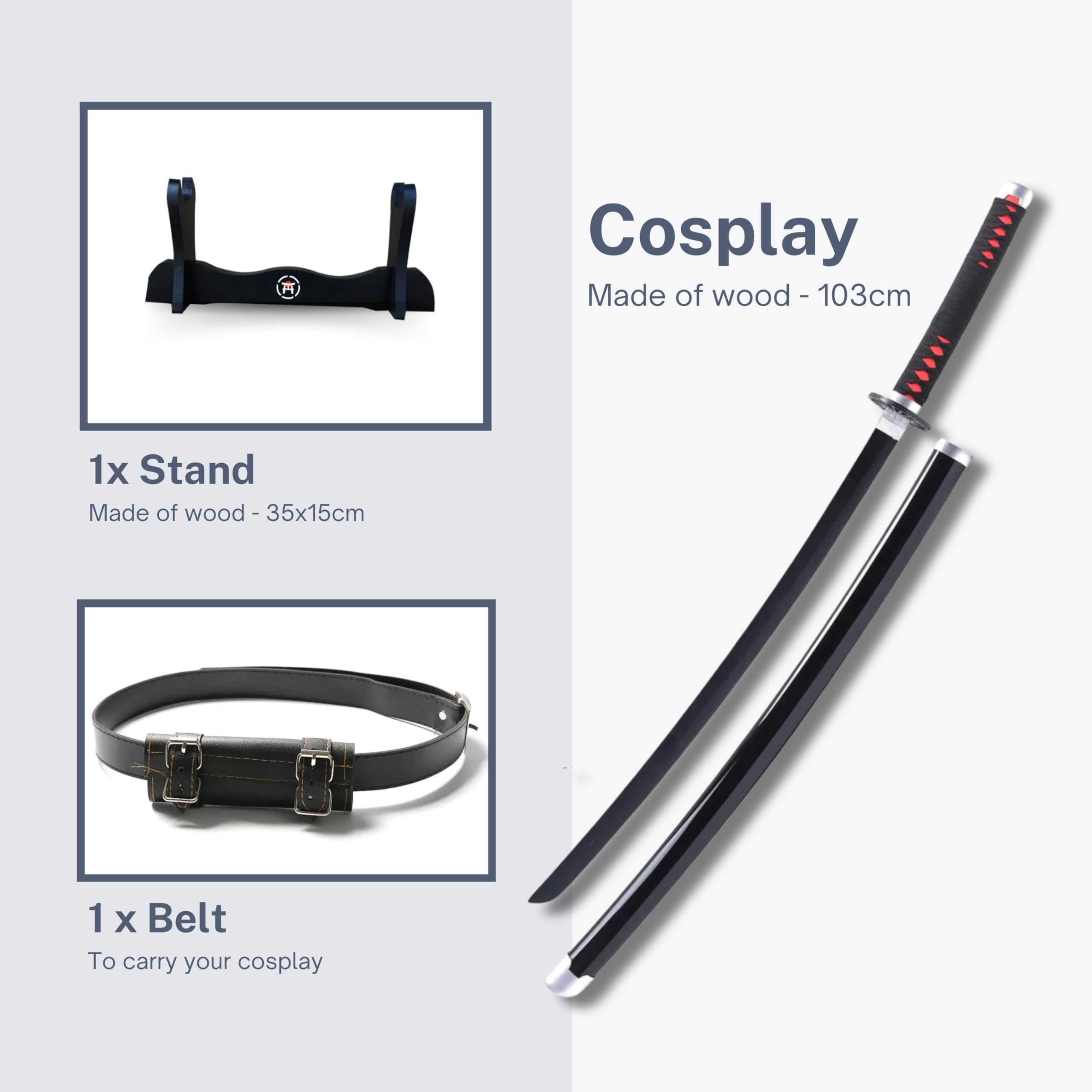 Katana Demon Slayer - Japońska replika mangi drewniany miecz + uchwyt na miecz + pas