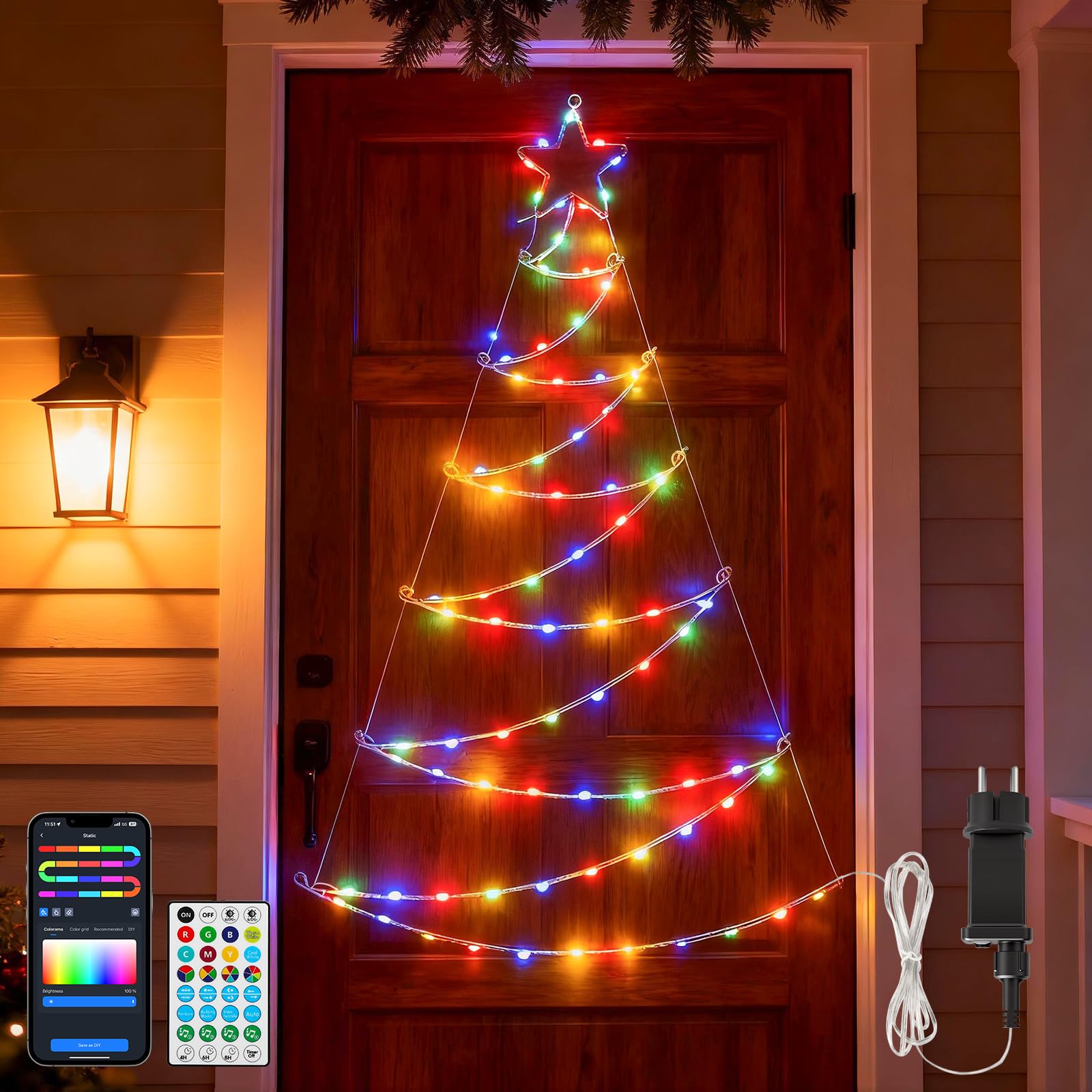 Aigostar Luces para Árbol Navidad con Anillo RGBIC Smart, 1.4M 140 LEDs, Control por APP y Mando, 39 Efectos Dinámicos, 150+ Escenas, Music Sync, para árbol de Navida Interior Exterior Decoracion