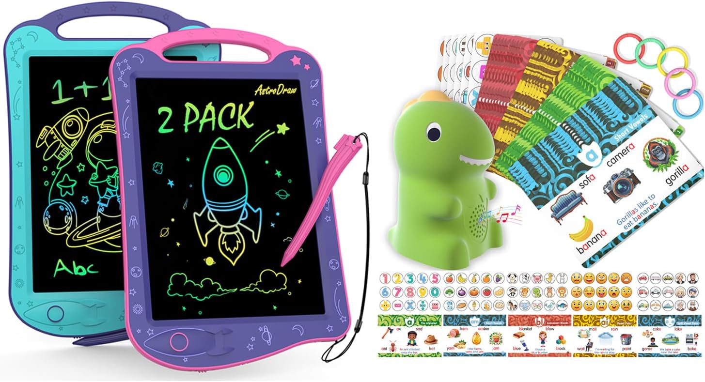HOMESTEC Astrodraw Drawing Pad Toys + HOMESTEC Talking Phonics Flash Cards with Dino Reader Pen