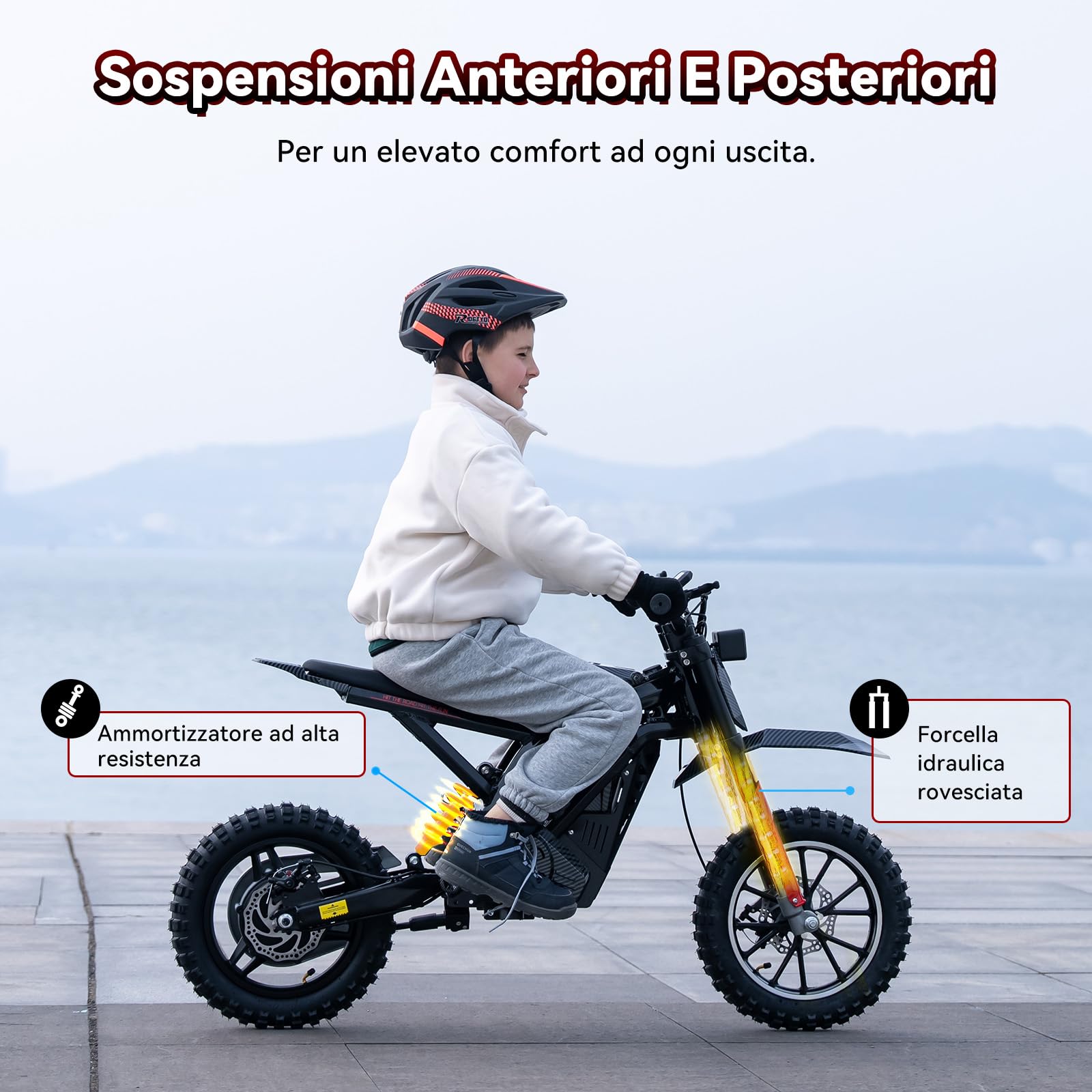 HITWAY Moto elettrica per bambini, 36 V 10,4 Ah, altoparlante Bluetooth, 10/15/25 km/h, fino a 45 km di autonomia, pneumatici gonfiabili da 10 pollici, doppia sospensione, per bambini dai 6 anni in su