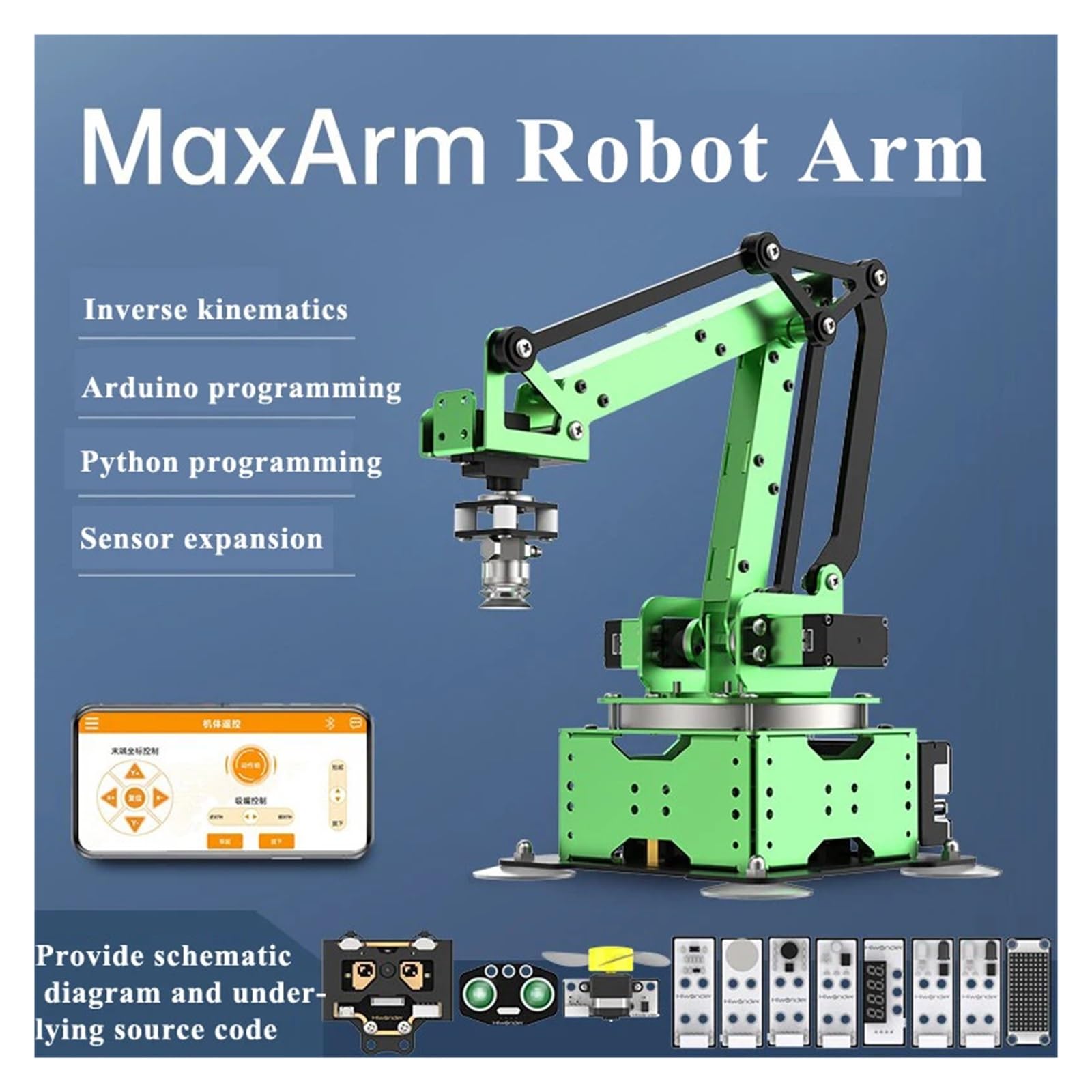 5-osiowe ramię robota MaxArm Open Source Manipulator robotyki zasilany przez ESP32 dla programu Python Arduino kinematyka odwrotna(Basic Kit)