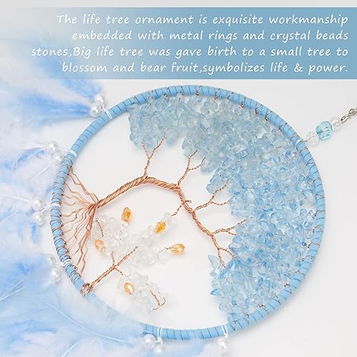 Miniatura 10 de Pretty Jolly Atrapasueños de árbol de la vida naranja otoñal, decoración de pared con piedra de cristal curativo, hecha a mano, plumas naranjas,