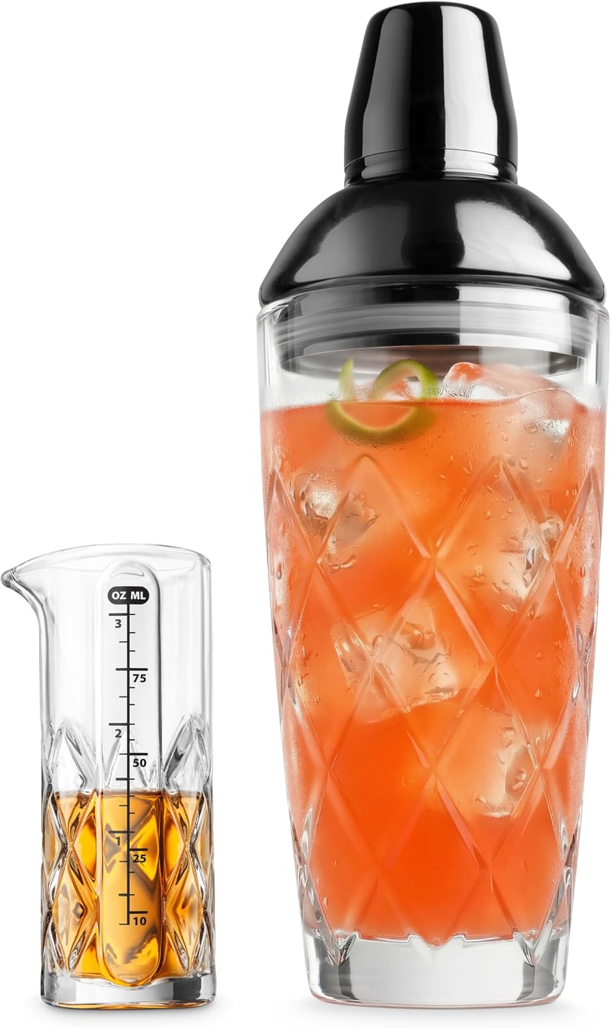 Final Touch Yarai Cocktail Shaker Set - Japanese Inspired Bar Tools Set with Black Chrome Lid and Measuring Jigger - Premium Mixology Kit for Bartenders and Home - 24 oz (700ml) - FTA1859-19