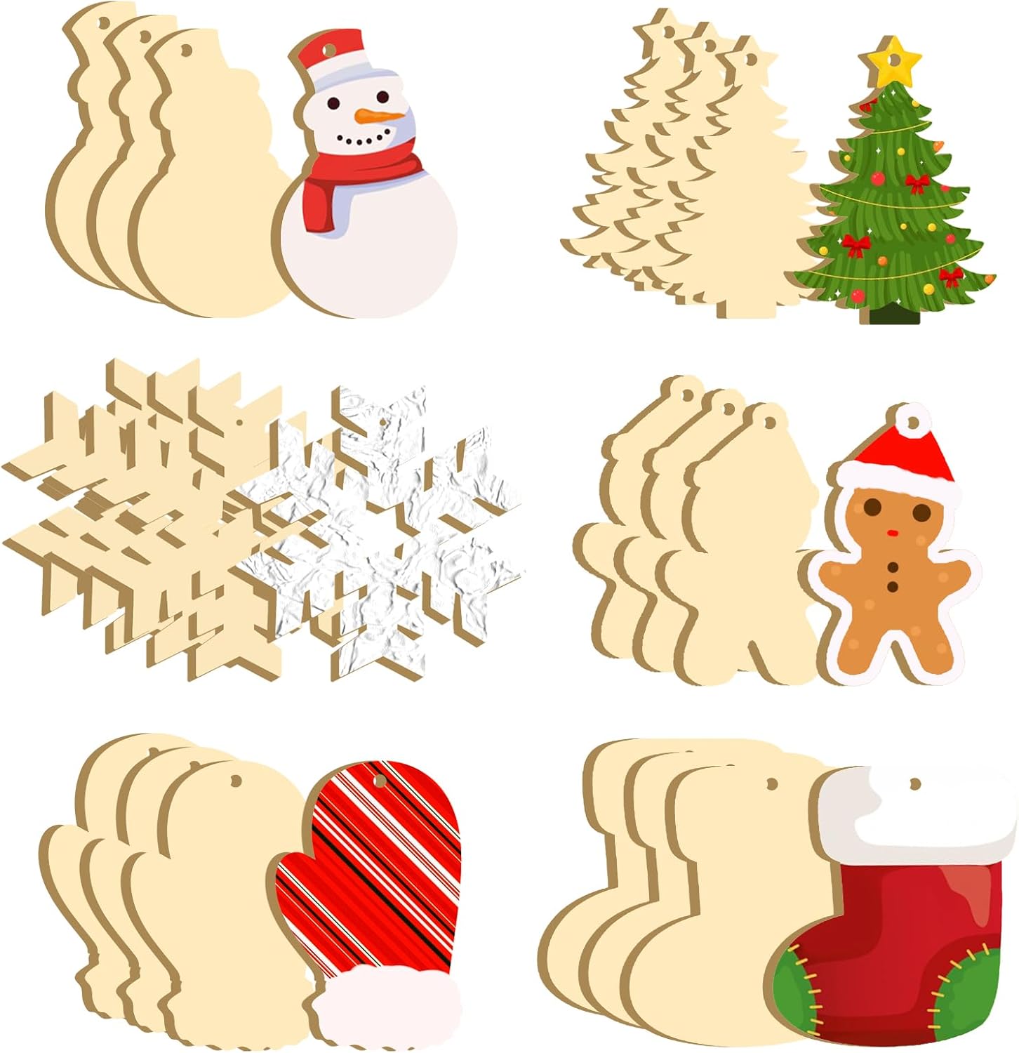24 pcs christmas wooden slices unfinished blank wooden ornaments diy wood crafts for painting hanging decor for crafts thanksgiving party fall party christmas hanging decorations (christma