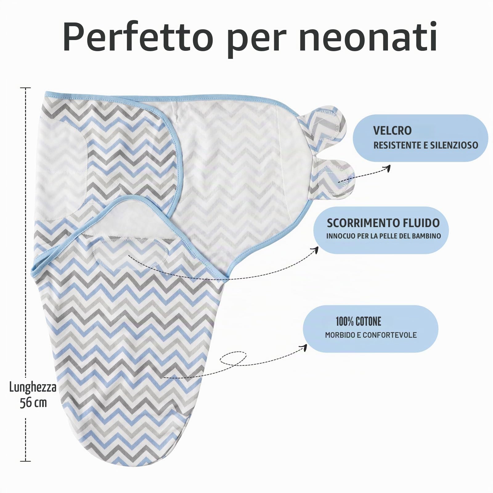 GLLQUEN BABY 0-3 mesi Pucksack Baby Swaddles Sacco nanna, sacco nanna per tutti, unisex, set di 3 pannolini, 100% cotone biologico (azzurro cielo)