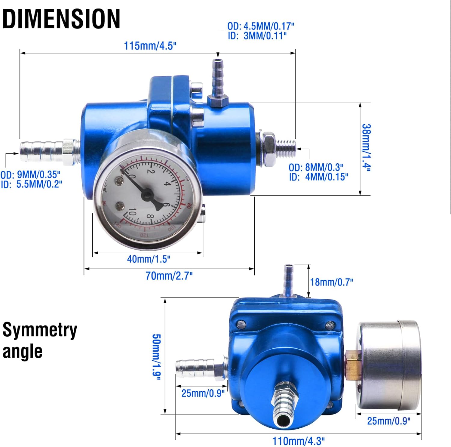 Adjustable Fuel Pressure Regulator With Gauge Hose 0-140 PSI Universal 6AN FPR Kit Aluminum Blue