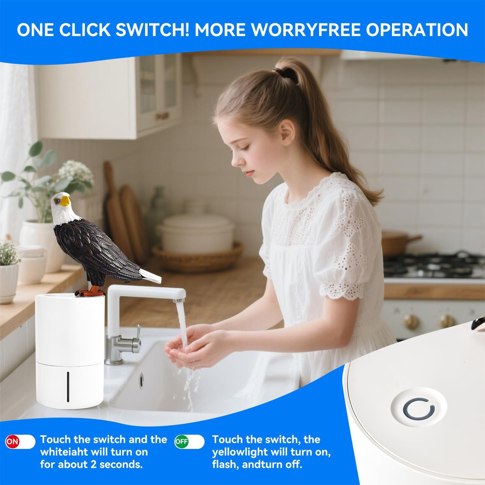 Bald Eagle Touchless - Dispenser di sapone intelligente, dispenser di schiuma con sensore, per cucina, bagno, dormitorio, hotel, ristorante, appartamento, igienico, senza tocco, facile azione