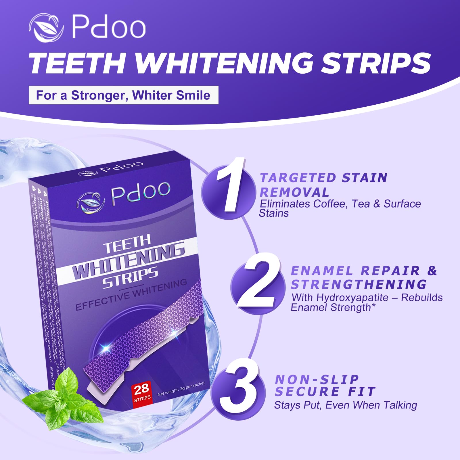 Purple Teeth Whitening Strips 14 Treatments - Enamel-Safe & No-Slip Whitening Strips - Fast Teeth Whitening Result in 7 Days - Kit de blanqueamiento para café, eliminación de manchas de vino