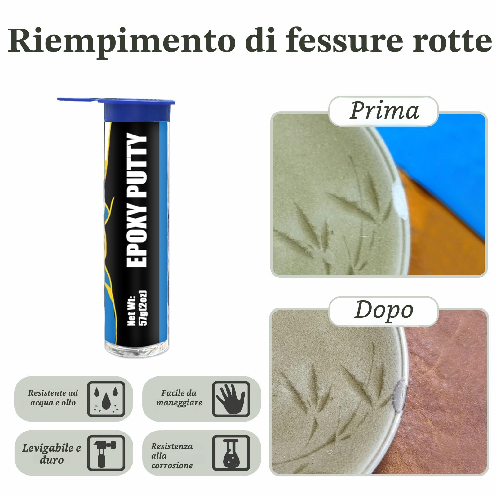 Kit di riparazione Kintsugi oro, kintsugi repair kit, ripara Ceramiche rotte con polvere d'oro e stucco epossidic, per principianti che restaurano regali significativi, Con 2 tazze di pratica