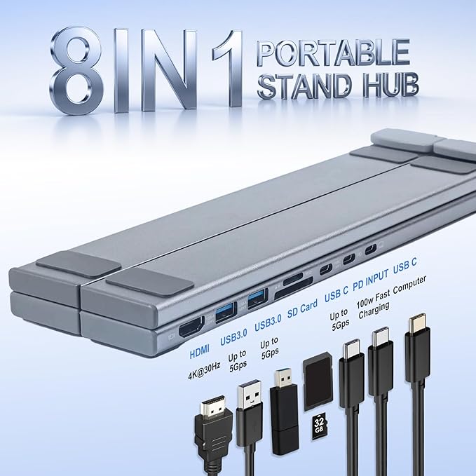 Hub USB C 8 en 1 Micpointik con HDMI 4K, 2 USB 3.0, PD 100W, Soporte miniatura 2