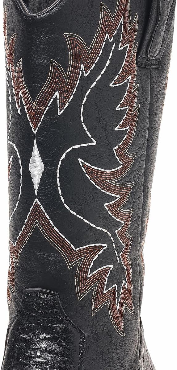 SelRoys Cowboy Boots for Women Cowgirl Western Mid Calf Square Toe Embroidered Low Heel Fashion Country Boots